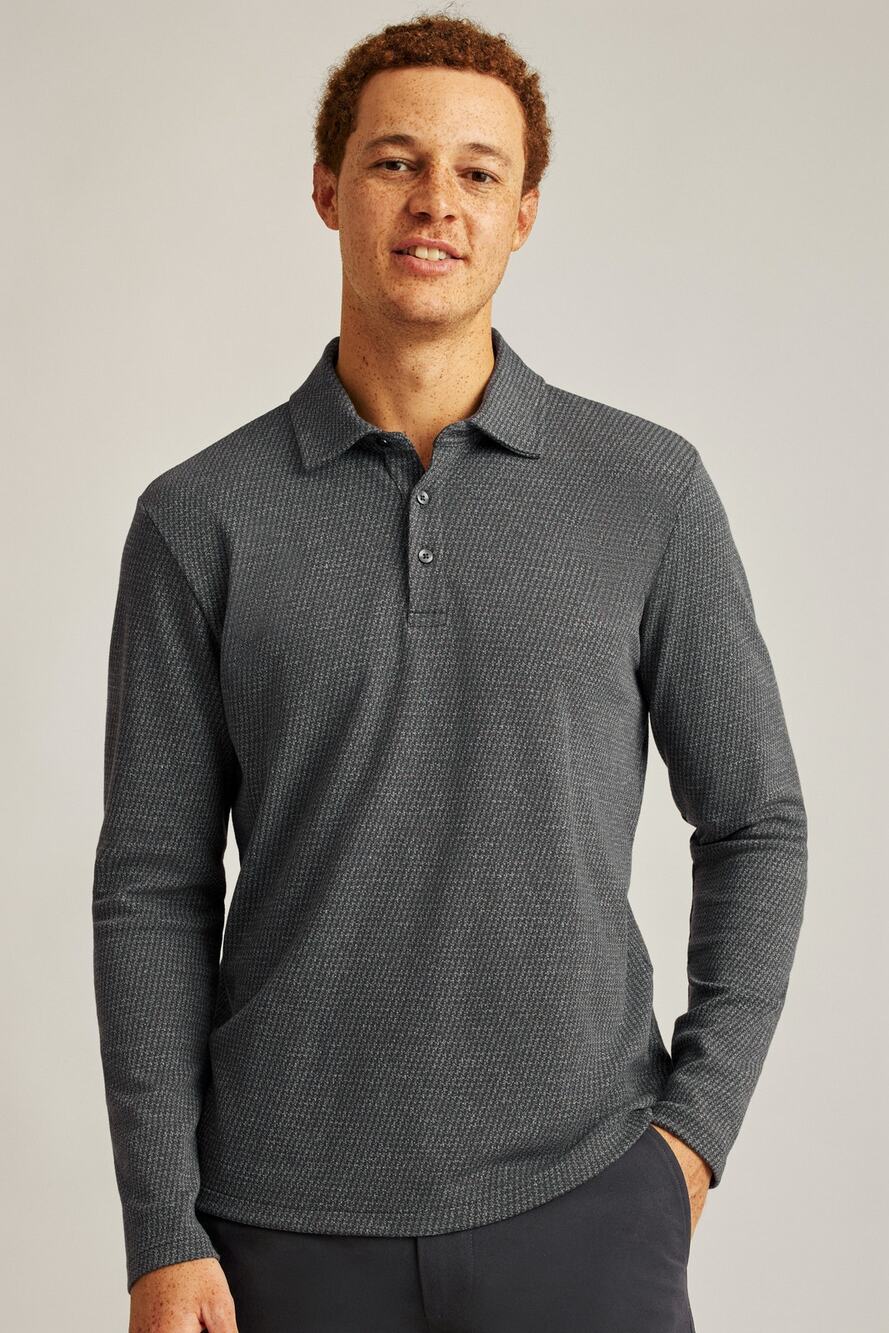 BONOBOS Men's Ash Puppytooth Luxe Long Sleeve Polo in Green
